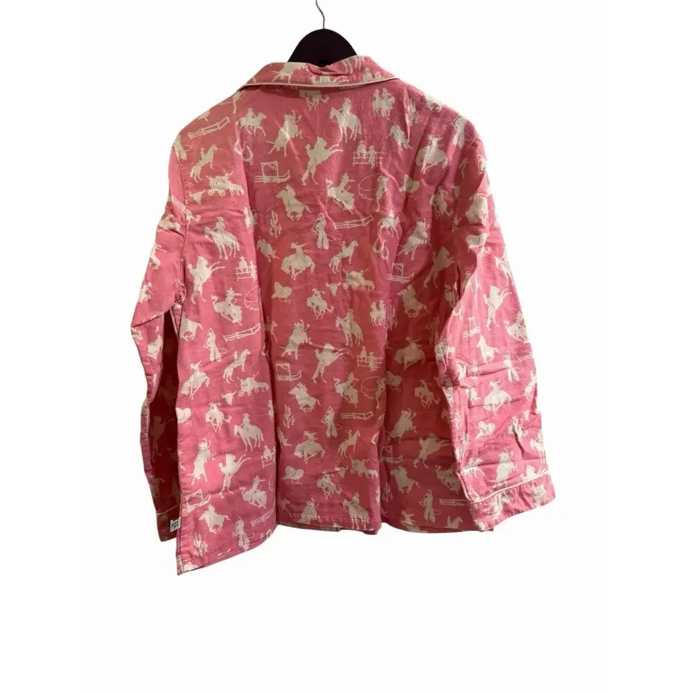 Nick and Nora Pink With Ivory Rodeo Round Up 100% Cotton Flannel Pajama Set 2X - Picture 4 of 12